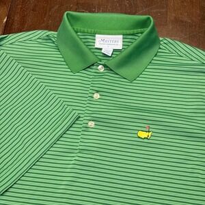 Masters Performance Polo Shirt Mens Large Green Striped Short Sleeve Golf Top